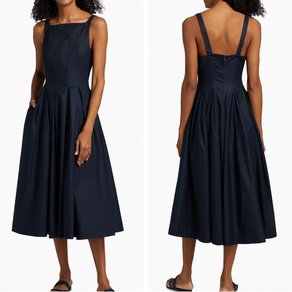 NEW Reformation x Saks Jovana Midi Dress - Midnight Navy Blue Cotton Fit & Flare